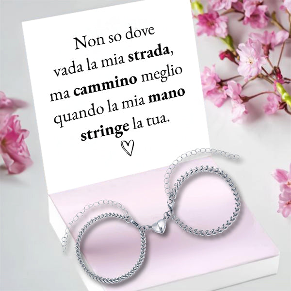 COPPIA DI BRACCIALI "UNIONE DI CUORI" CON DEDICA OMAGGIO