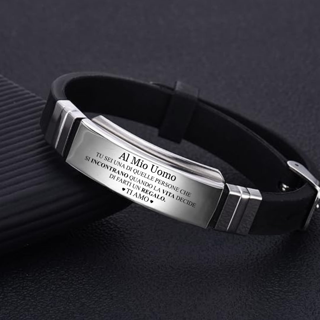 Bracciale In Pelle Per Papà Con Incisione 'Ich Liebe Dich' - Lunghezza Bracciale In Pelle Per Papà Con Incisione 'Ich Liebe Dich' - Lunghezza