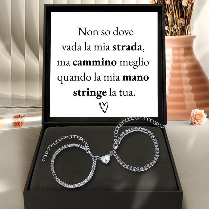 COPPIA DI BRACCIALI "UNIONE DI CUORI" CON DEDICA OMAGGIO